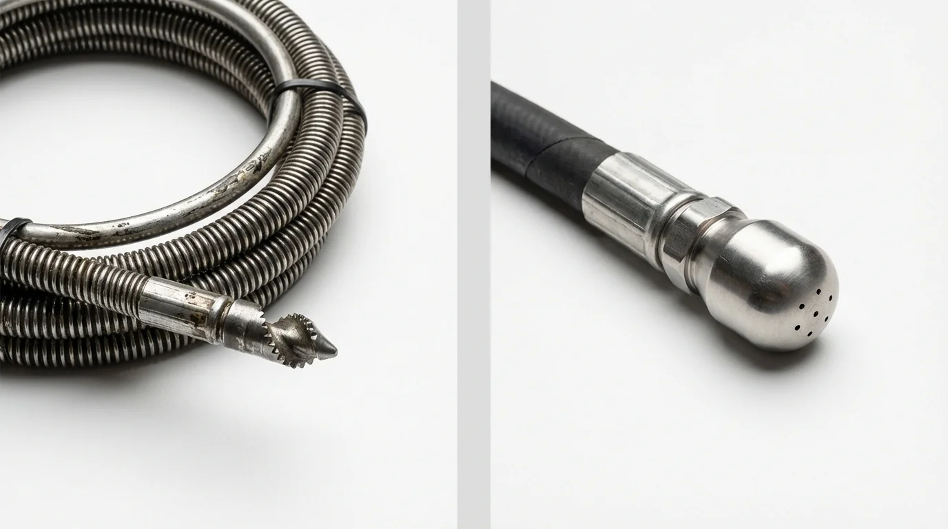 Drain snake cable and hydro jetting nozzle used for drain cleaning in Colonial Heights, VA