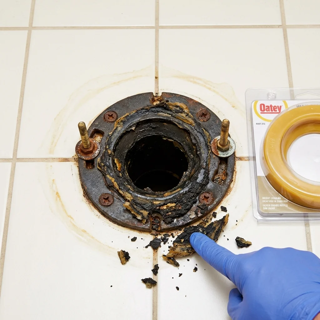 Failed wax ring showing water seepage at the base of a toilet in a Colonial Heights, VA home