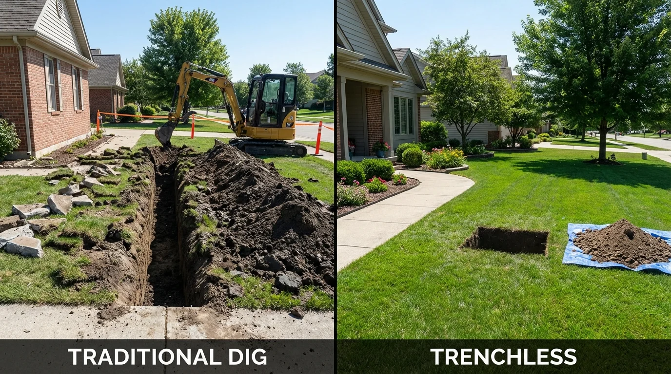 Trenchless sewer repair with minimal yard damage versus traditional excavation in Colonial Heights, VA
